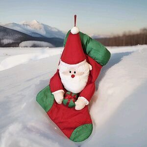 Vtg 90s Puffy Christmas Stocking Santa Claus Wrap Package 3D Parachute Nylon 20"